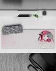 32x12 inches kawaii desk mouse pad in soft pink and magenta tones, cozy romance vibe, smooth tracking.