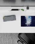 14x10 inches anime mouse pad in soft blues and midnight purples, calm romantic glow with gentle contrast.