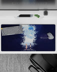 Soft blue and midnight purple 32x16 inches anime mouse pad, calm romantic glow with starry texture.