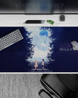 Bittersweet blue and midnight purple 40x20 inches anime desk pad with starry texture and soft glow.