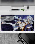 Cosmic purple anime girl mouse pad 32x16 inches in dreamy space tones with glowing highlights.