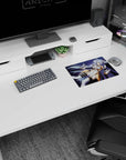 Space goddess anime girl over starry backdrop mouse pad 14x10 inches, flirty pose in white armor.