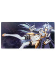 Anime girl mouse pad 32x16 inches with sci-fi goddess in white armor, gold trim, and starfield hair.