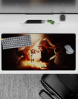 Anime mouse pad 32x16 inches in warm gold light and smoky reds, cozy bold gradients for smooth tracking.