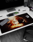 Shanks placing the straw hat on young Luffy anime desk pad 40x20 inches, heartfelt One Piece moment.