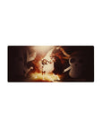 One Piece anime mouse pad 28x12 inches with Shanks gifting Luffy the straw hat, Jolly Roger backdrop.