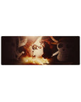 One Piece anime mouse pad 32x12 inches with Shanks and Luffy straw hat scene and Jolly Roger backdrop.