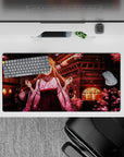 Anime mouse pad 32x16 inches featuring Asuna from Sword Art Online, with sakura blossoms and lantern-lit rooftops.
