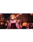 Anime desk pad 36x16 inches featuring Asuna from Sword Art Online, surrounded by sakura blossoms and lanterns.