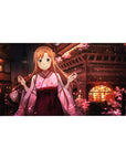 Anime desk pad 40x20 inches featuring Asuna from Sword Art Online with sakura blossoms and lantern-lit rooftops.
