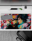 Anime mouse pad 32x16 inches featuring Team 7—Sakura, Naruto, and Sasuke—in bold sketch-art with vibrant colors and textures.