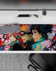 Anime mouse pad 36x16 inches featuring Team 7—Sakura, Naruto, and Sasuke—in dynamic, colorful sketch-art style.