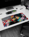 Anime mouse pad 32x16 inches featuring Team 7—Sakura, Naruto, and Sasuke—in a dynamic sketch-art style with vivid colors.