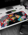 Anime mouse pad 40x20 inches featuring Team 7 from Naruto: Sakura, Naruto, and Sasuke in vivid sketch-art style.