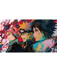 Anime mouse pad 40x20 inches featuring Team 7—Sakura, Naruto, Sasuke—in bold sketch-art style with vibrant colors.