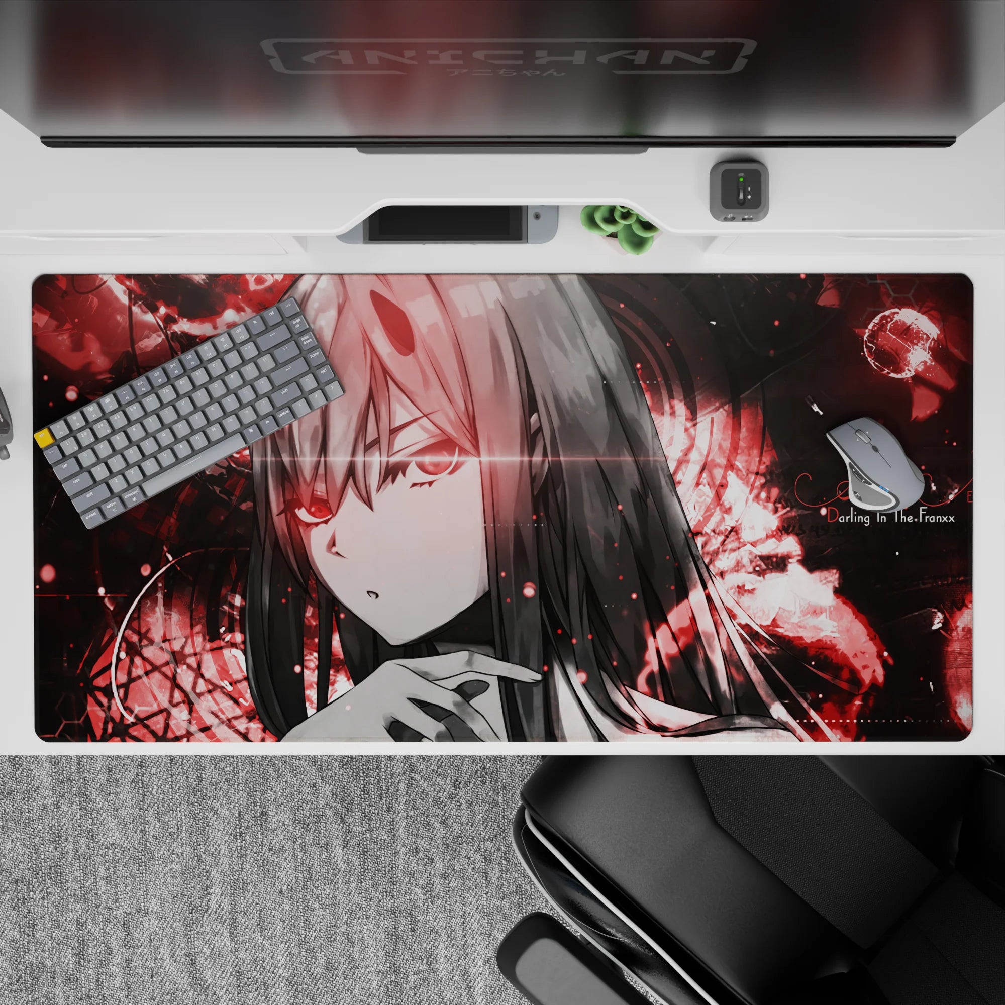 Futuristic 40x20 mouse pad transforms your workspace into a high-tech digital realm, blending dark tones with vibrant crimson accents for an immersive vibe