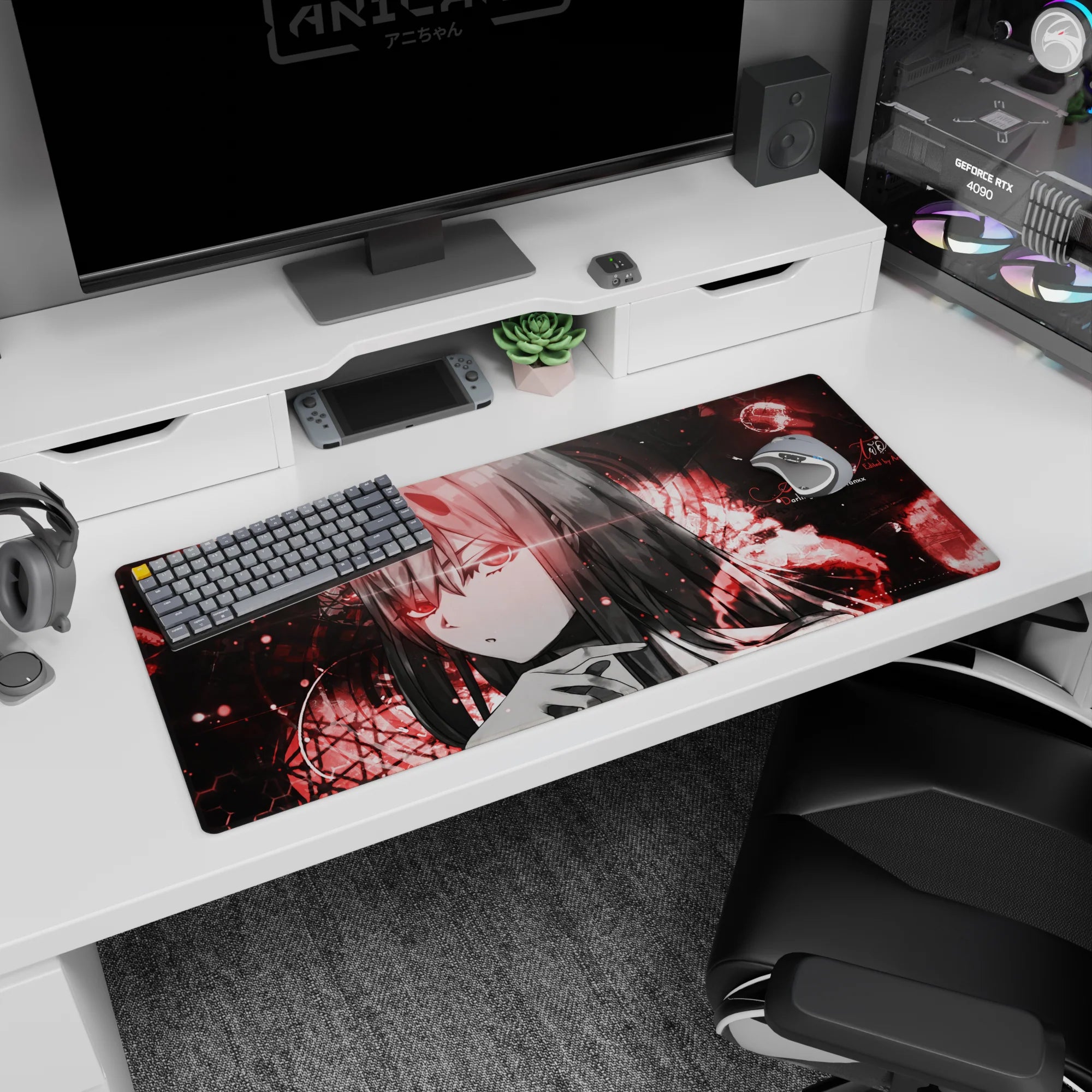 High-tech artwork on 36x16 mouse pad captures the essence of futuristic chaos and sleek innovation with cinematic precision