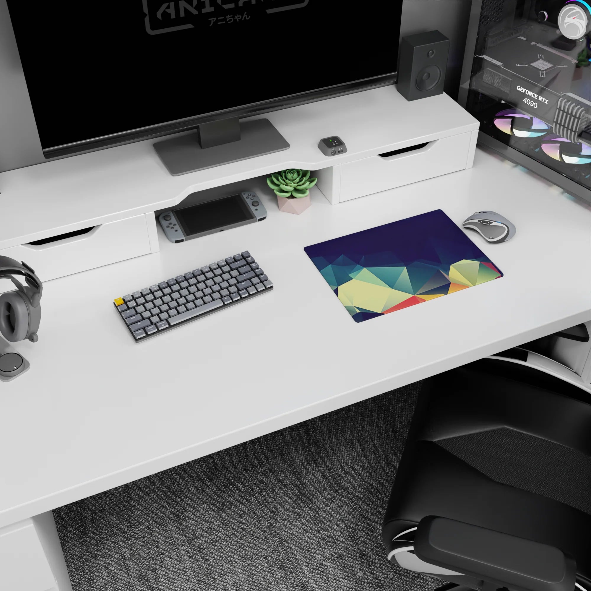 Abstract Polygon Deskmat | Mousepad | Deskpad - Prismatic Polygon Flow - AniChan