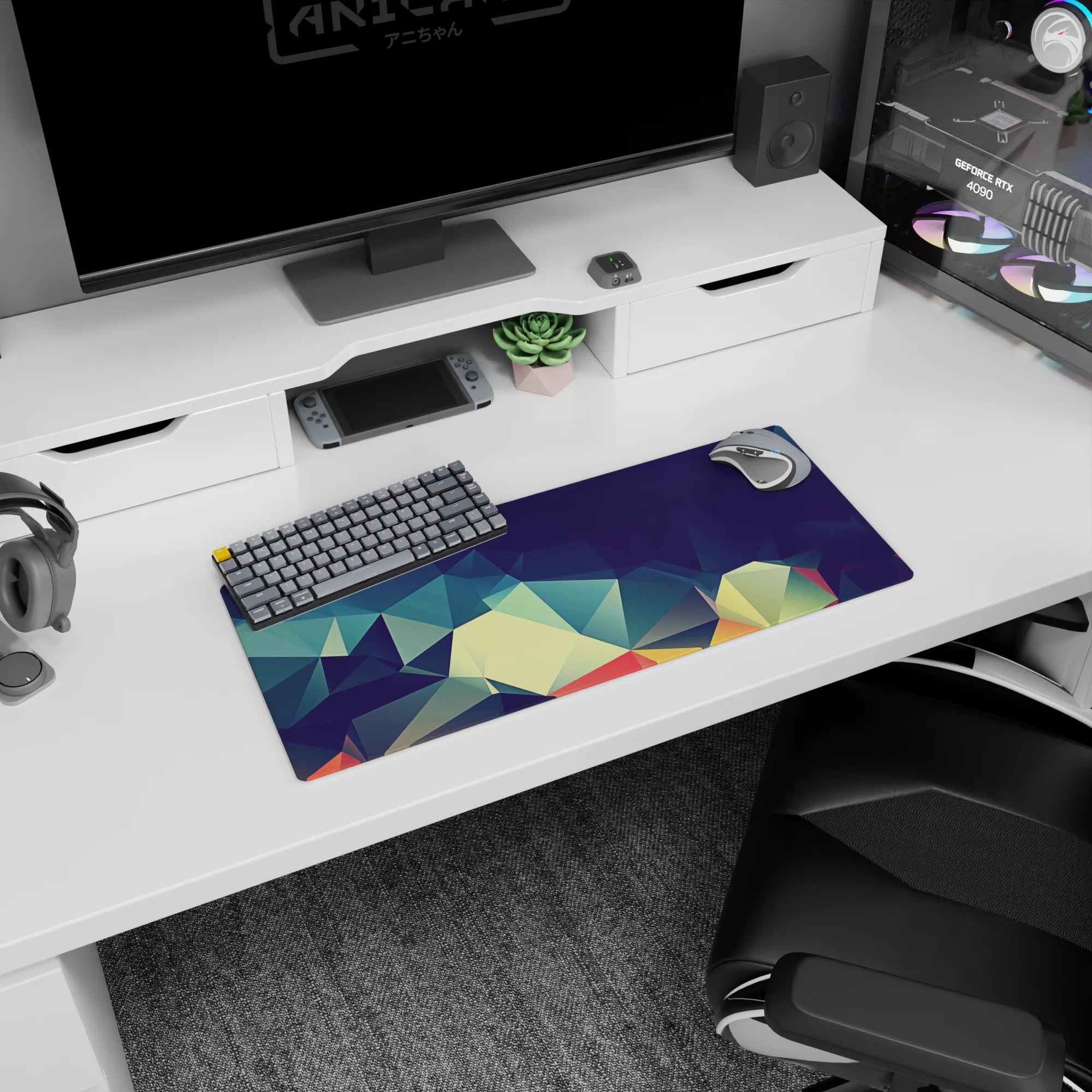 Abstract Polygon Deskmat | Mousepad | Deskpad - Prismatic Polygon Flow - AniChan