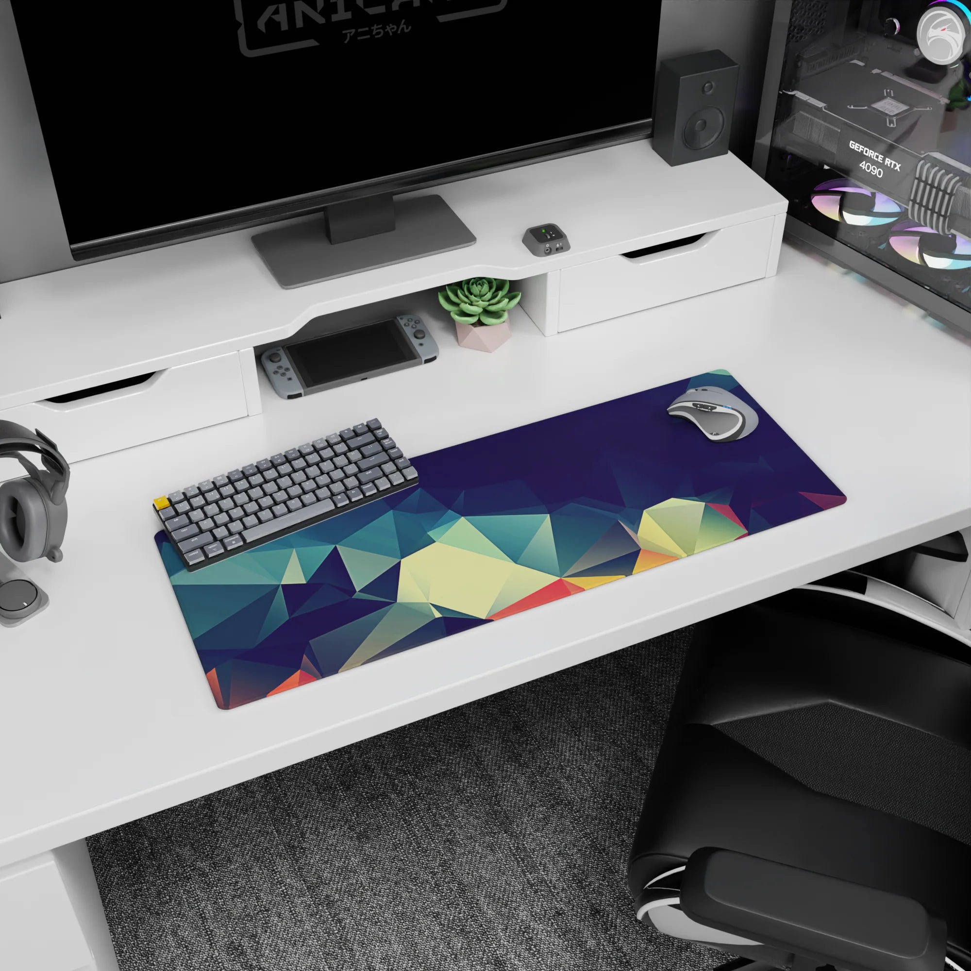 Abstract Polygon Deskmat | Mousepad | Deskpad - Prismatic Polygon Flow - AniChan