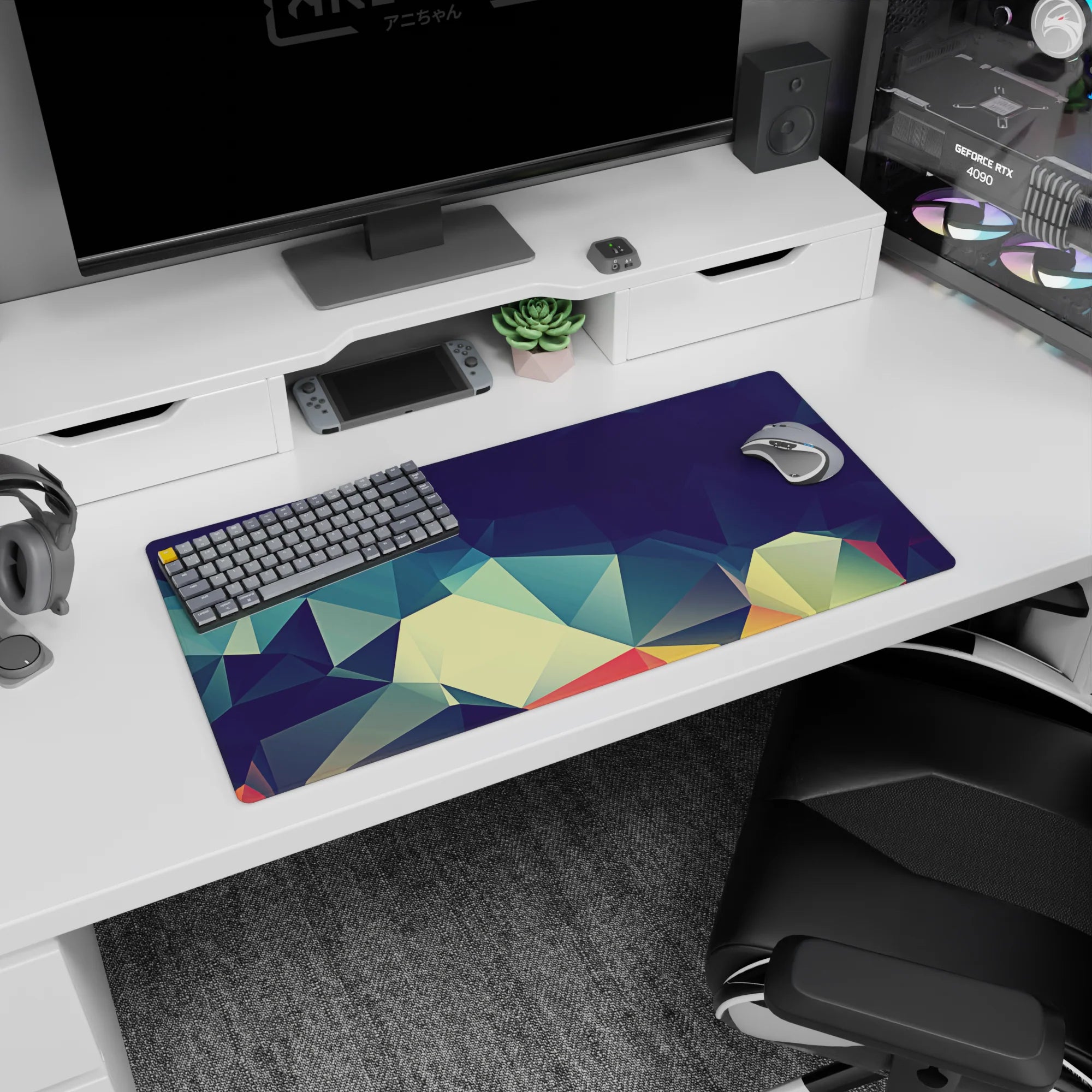 Abstract Polygon Deskmat | Mousepad | Deskpad - Prismatic Polygon Flow - AniChan