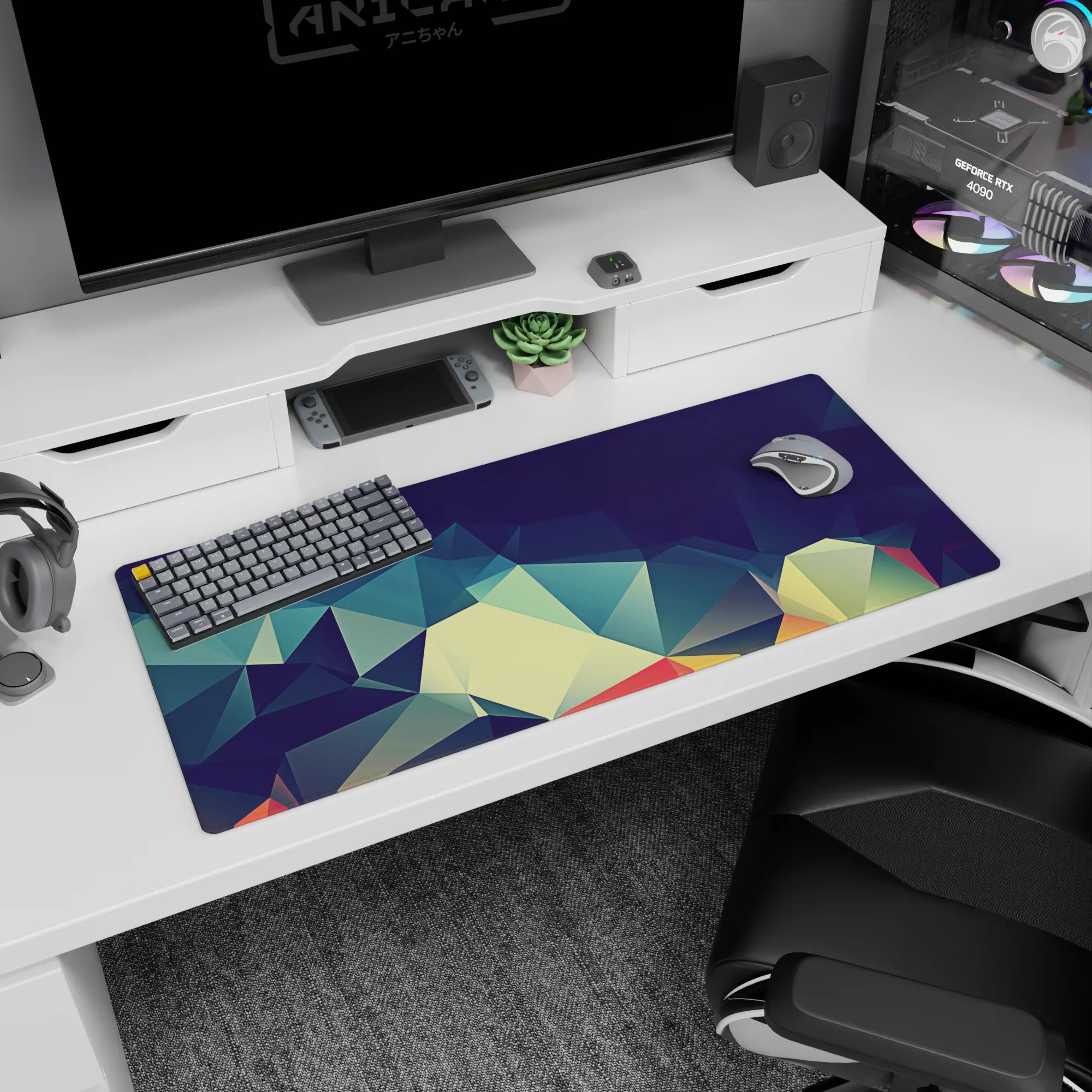 Abstract Polygon Deskmat | Mousepad | Deskpad - Prismatic Polygon Flow - AniChan