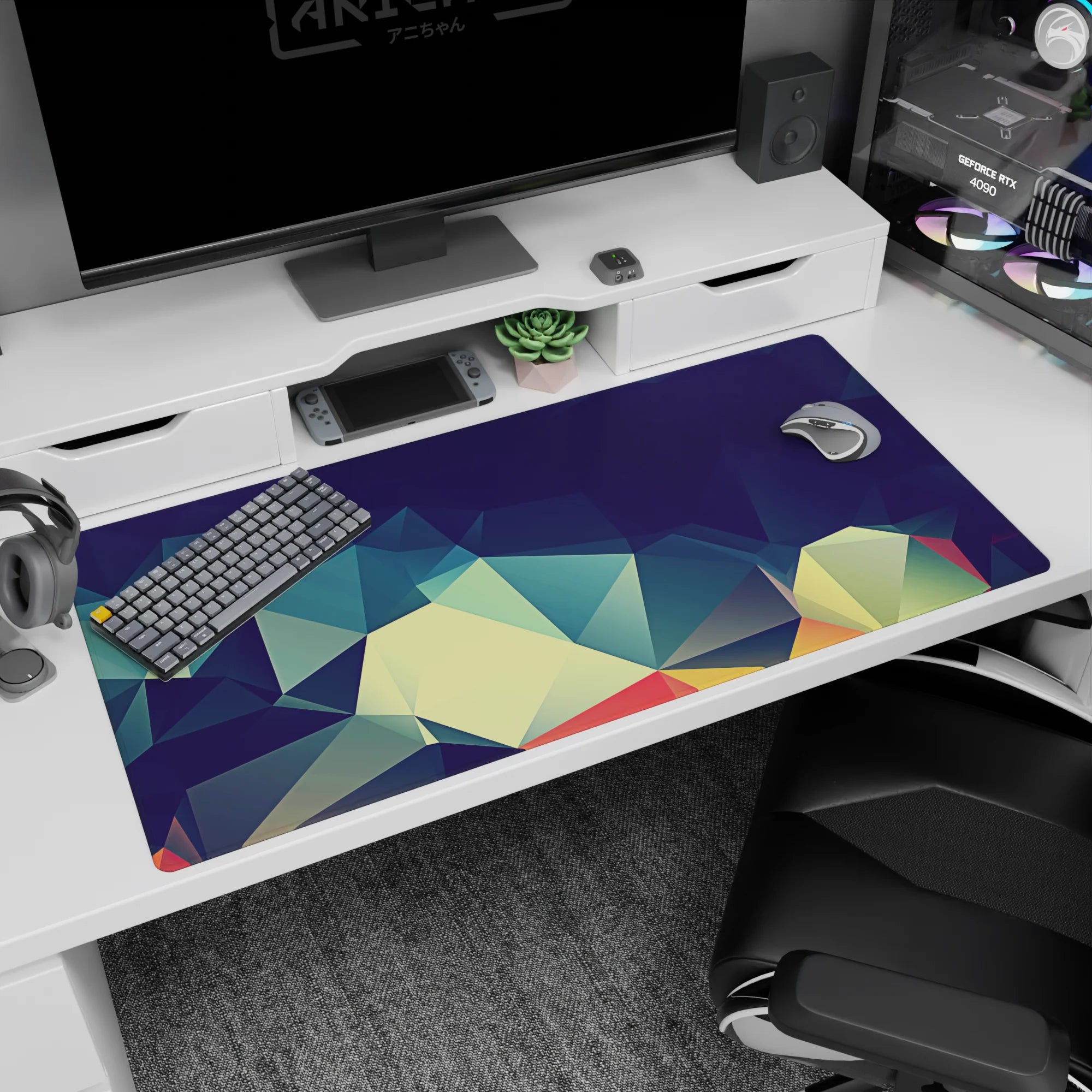 Abstract Polygon Deskmat | Mousepad | Deskpad - Prismatic Polygon Flow - AniChan