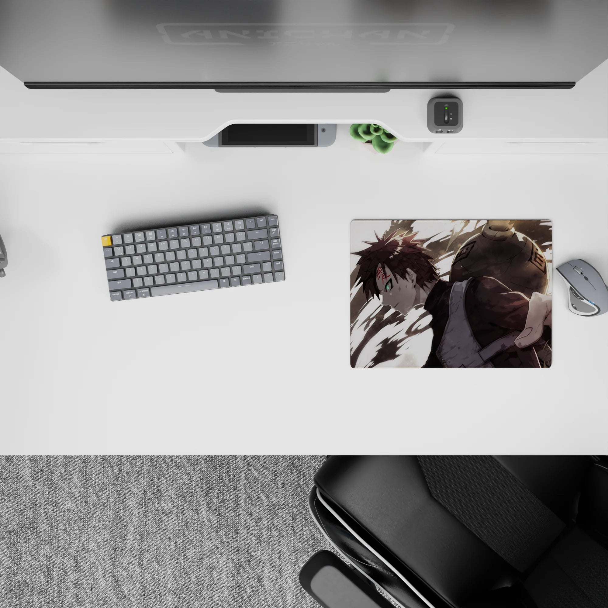 Tan sand and deep shadow anime mouse pad 14x10 inches, intense green-eye look with smooth glide.
