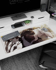 Gaara from Naruto reaching out amid desert sand and gourd, anime desk pad 36x16 inches.