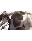 Anime desk pad 40x20 inches featuring a sand-swirling ninja illustration with gritty brush texture.
