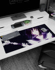 36x16 inches anime desk pad showing bob-haired girl smiling, raising a ribboned wand amid tiny stars.
