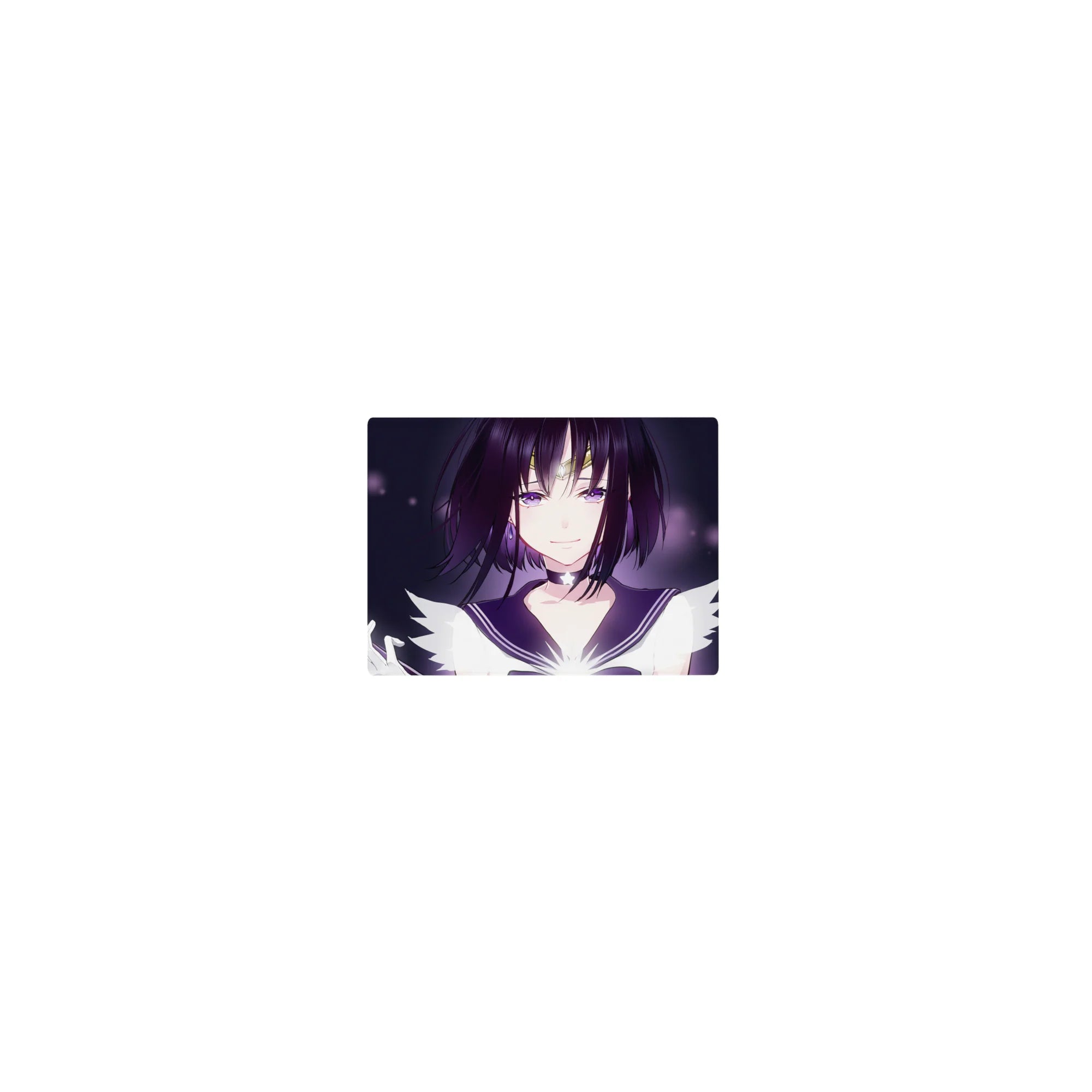 Classic anime girl mouse pad 14x10 inches with violet eyes, dark bob cut, tiara, and wand on midnight.