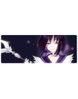 Anime girl mouse pad 32x12 inches with purple-eyed bob-cut girl, tiara, sailor collar, and wand.