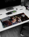 Anime desk pad 36x16 inches featuring Albedo and Ainz Ooal Gown from Nazarick, with a painterly, elegant, and menacing design.