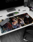Anime desk pad 40x20 inches featuring Albedo and Ainz Ooal Gown from Overlord, with a dreamy, regal throne room setting.