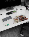 Sol Badguy front and center with Ky Kiske behind on an anime mouse pad 32x12 inches, mid-rush scene.