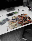 Sol Badguy front and center with Ky Kiske behind on a 40x20 inches anime desk pad, poster-like rush scene.