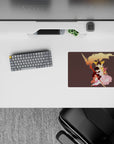 Warm sunset anime mouse pad 14x10 inches in orange, gold, blush pink; dreamy faces and cozy negative space.