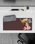 28x12 inches anime mouse pad in sunset orange, gold and blush pink, dreamy faces and cozy warm vibe.