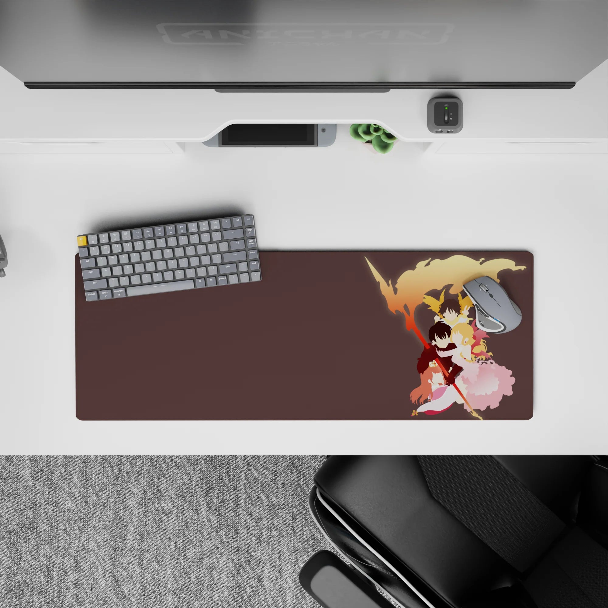 32x12 inches anime mouse pad in sunset orange, gold, and blush pink with a dreamy, cozy vibe.