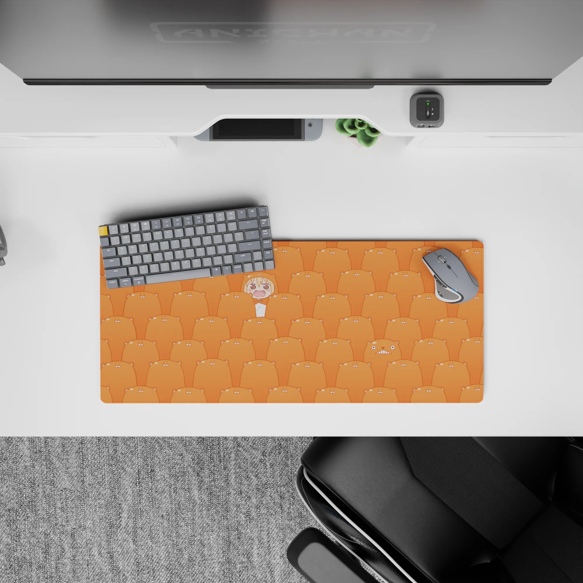 28x12 inches anime mouse pad in warm tangerine tones, cute pattern, cozy vibe for long nights.