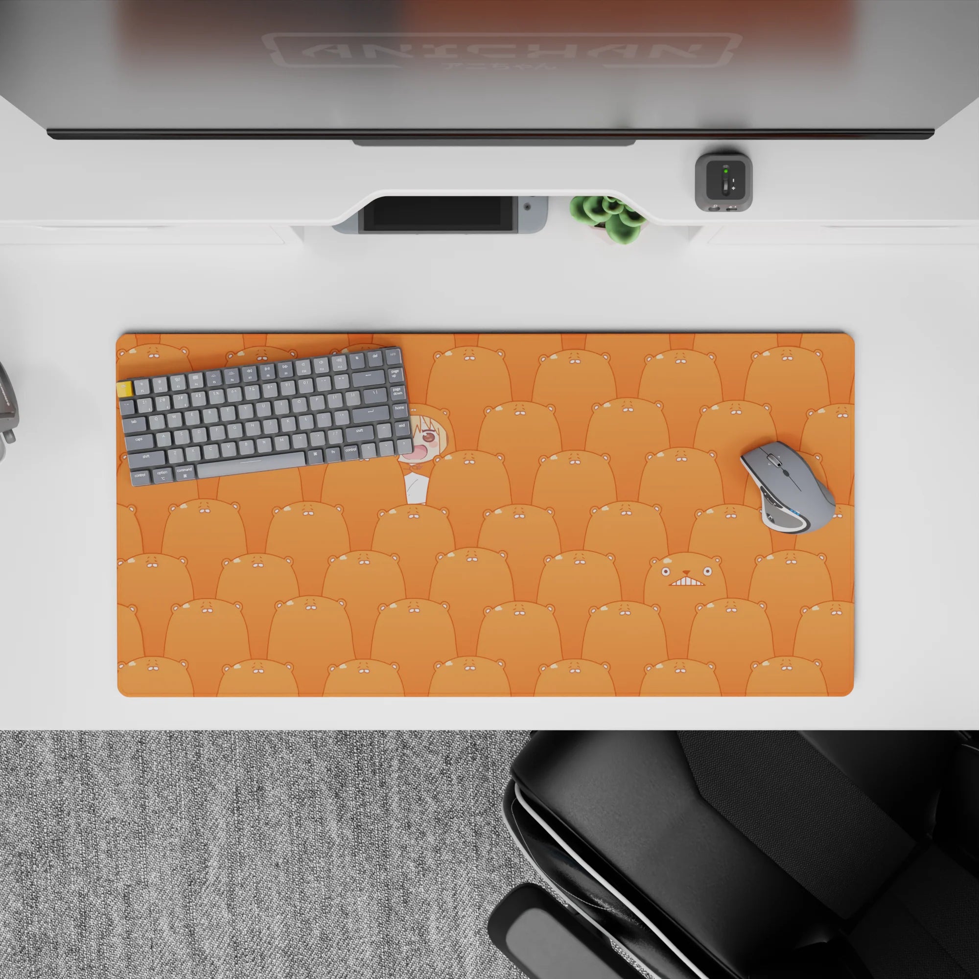 32x16 inches anime mouse pad in warm tangerine tones, cozy cute vibe, clean bright pattern for long nights.