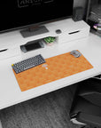 28x12 inches anime mouse pad showing a tiny scarfed girl smiling among sleepy orange hamsters.