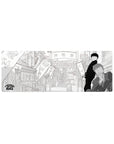 32x12 inches anime mouse pad with manga-style shopping street, lantern signs, banners, and crisp linework.