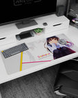 Saekano Kasumigaoka Utaha desk pad 36x16 inches featuring red eyes and flowing dark hair at your desk.