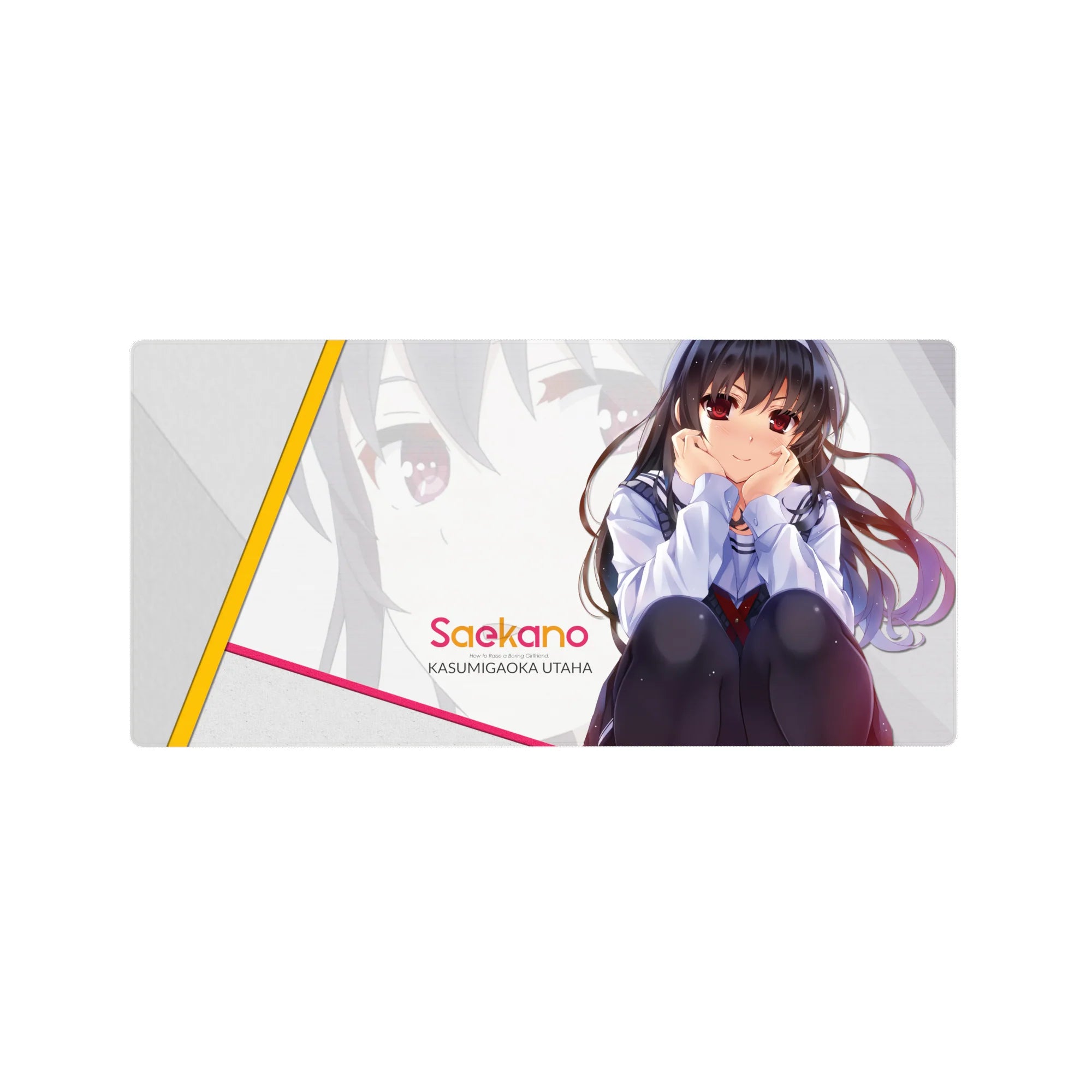 32x16 inches anime girl mouse pad with Utaha artwork, clean pastel layout, and bold diagonal accents.