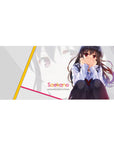 Anime girl desk pad 36x16 inches with shy pose artwork, clean pastel layout, and diagonal accents.