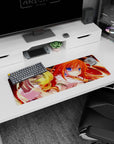 32x12 inches mouse pad showing a fiery-haired mage girl casting golden swirling magic against glowing red streaks.