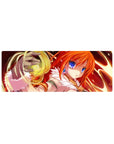 32x12 inches anime girl mouse pad with orange-haired spellcaster, blue eyes, fluffy white collar, magic swirl.
