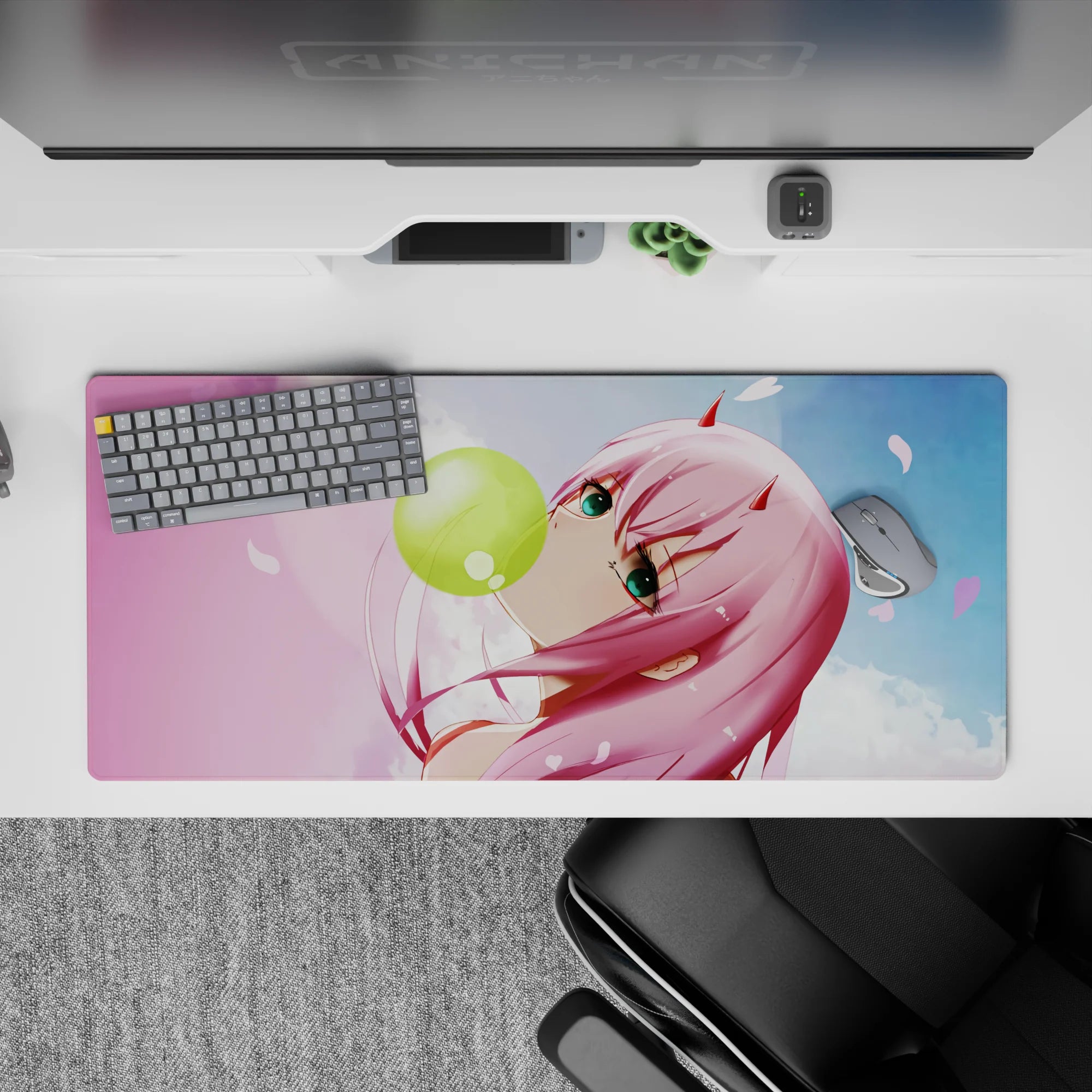 Whimsical 36x16 anime desk mat featuring a dreamy pastel theme and soft, lighthearted design